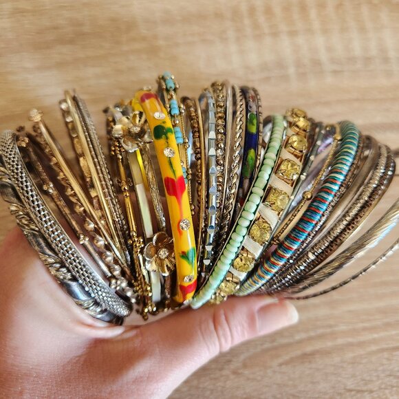 Large Blue & Silver Textured Boho Bohemian Gypsy Bangle Collection Lot Set - Picture 2 of 7